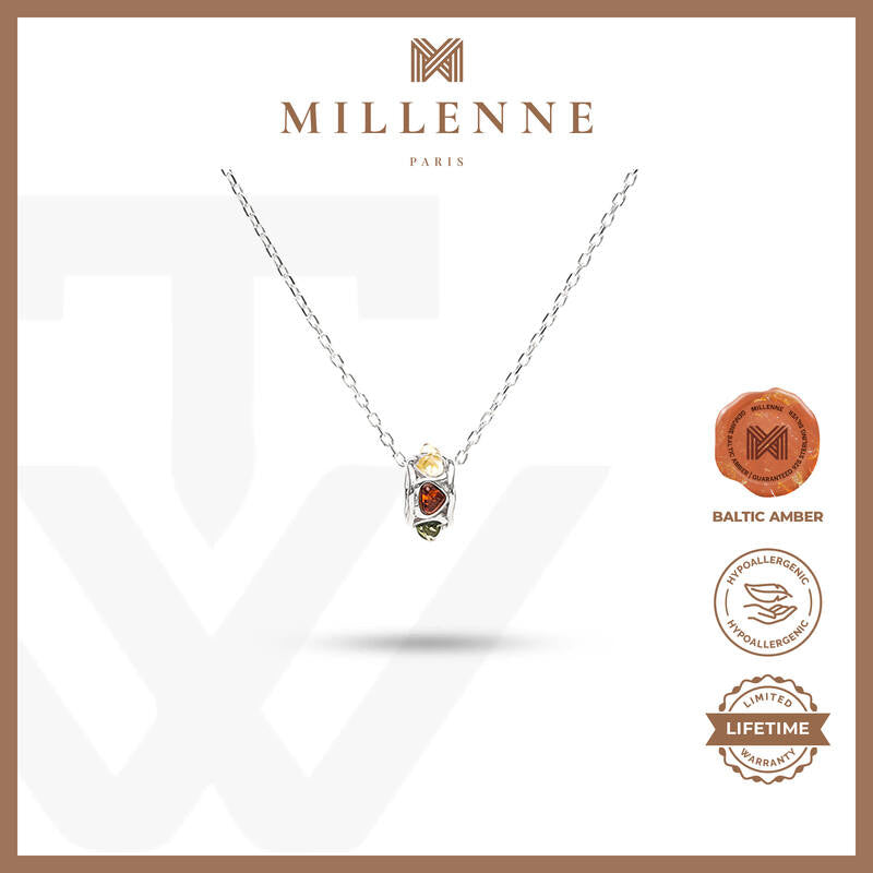 MILLENNE Multifaceted Baltic Amber Multi-Tone Wheel Silver Pendant with 925 Sterling Silver