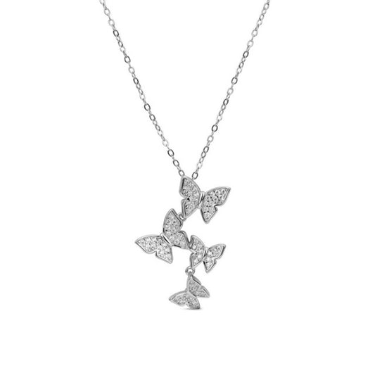 MILLENNE Millennia 2000 Fluttering Butterflies Cubic Zirconia Rhodium Necklace with 925 Sterling Silver