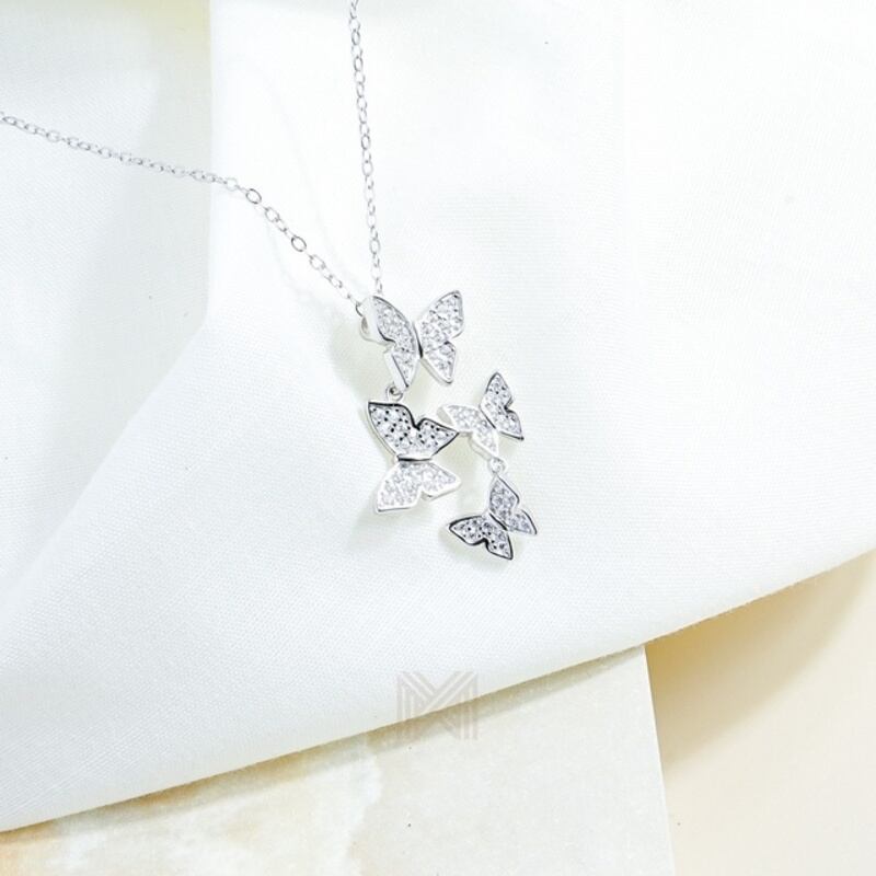 MILLENNE Millennia 2000 Fluttering Butterflies Cubic Zirconia Rhodium Necklace with 925 Sterling Silver