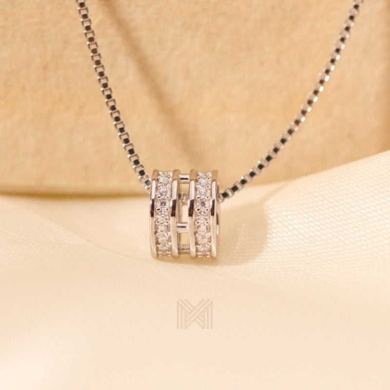 MILLENNE Made For The Night Oribtal Cubic Zirconia Rhodium Necklace with 925 Sterling Silver