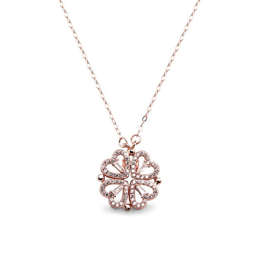 MILLENNE Millennia 2000 Surprise Magnetic Lucky Charm Heart Cubic Zirconia Rose Gold Necklace with 925 Sterling Silver