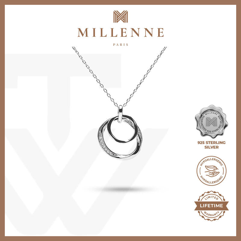 MILLENNE Made For The Night Layered Circles Cubic Zirconia Rhodium Necklace with 925 Sterling Silver