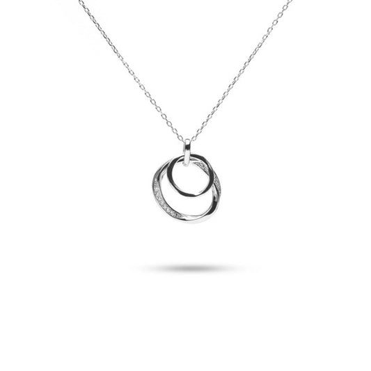 MILLENNE Made For The Night Layered Circles Cubic Zirconia Rhodium Necklace with 925 Sterling Silver