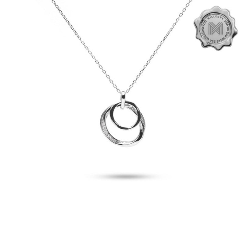 MILLENNE Made For The Night Layered Circles Cubic Zirconia Rhodium Necklace with 925 Sterling Silver