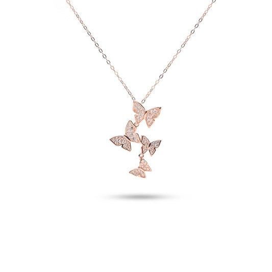 MILLENNE Millennia 2000 Fluttering Butterflies Cubic Zirconia Rose Gold Necklace with 925 Sterling Silver