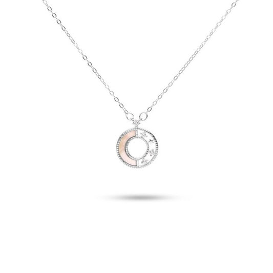 MILLENNE Made For The Night Decorated Circle Cubic Zirconia Rhodium Necklace with 925 Sterling Silver