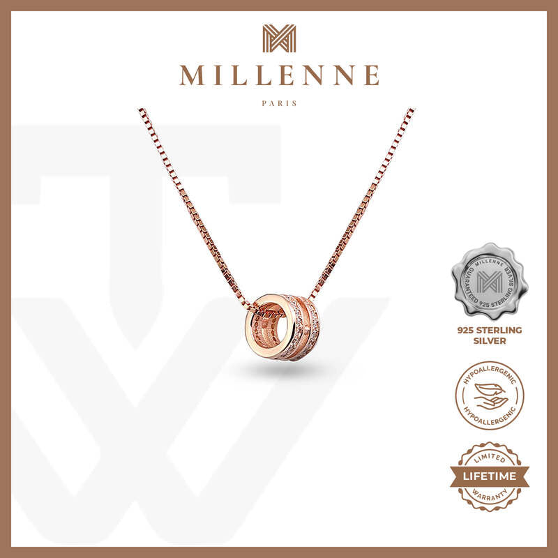 MILLENNE Made For The Night Orbital Cubic Zirconia Rose Gold Necklace with 925 Sterling Silver