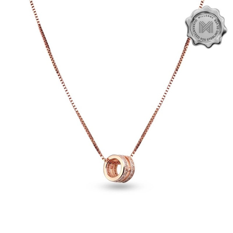 MILLENNE Made For The Night Orbital Cubic Zirconia Rose Gold Necklace with 925 Sterling Silver