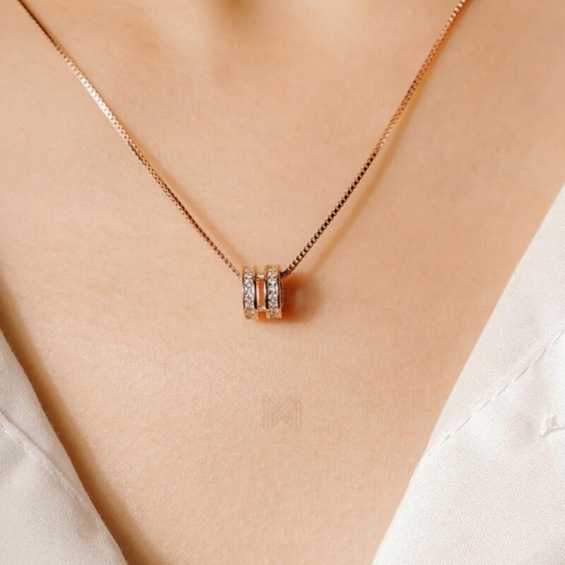 MILLENNE Made For The Night Orbital Cubic Zirconia Rose Gold Necklace with 925 Sterling Silver