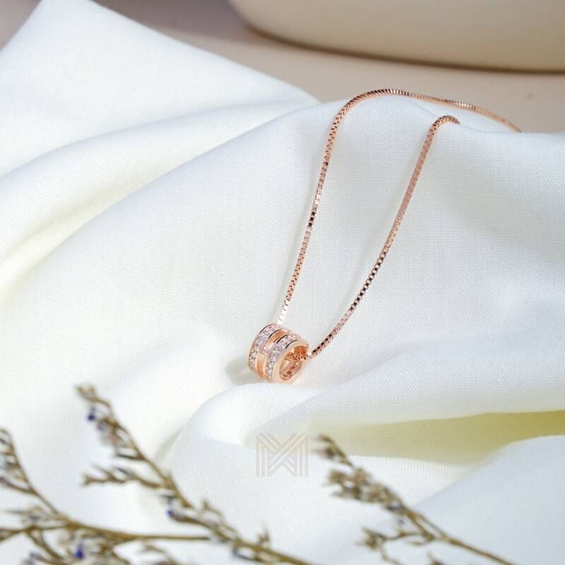 MILLENNE Made For The Night Orbital Cubic Zirconia Rose Gold Necklace with 925 Sterling Silver