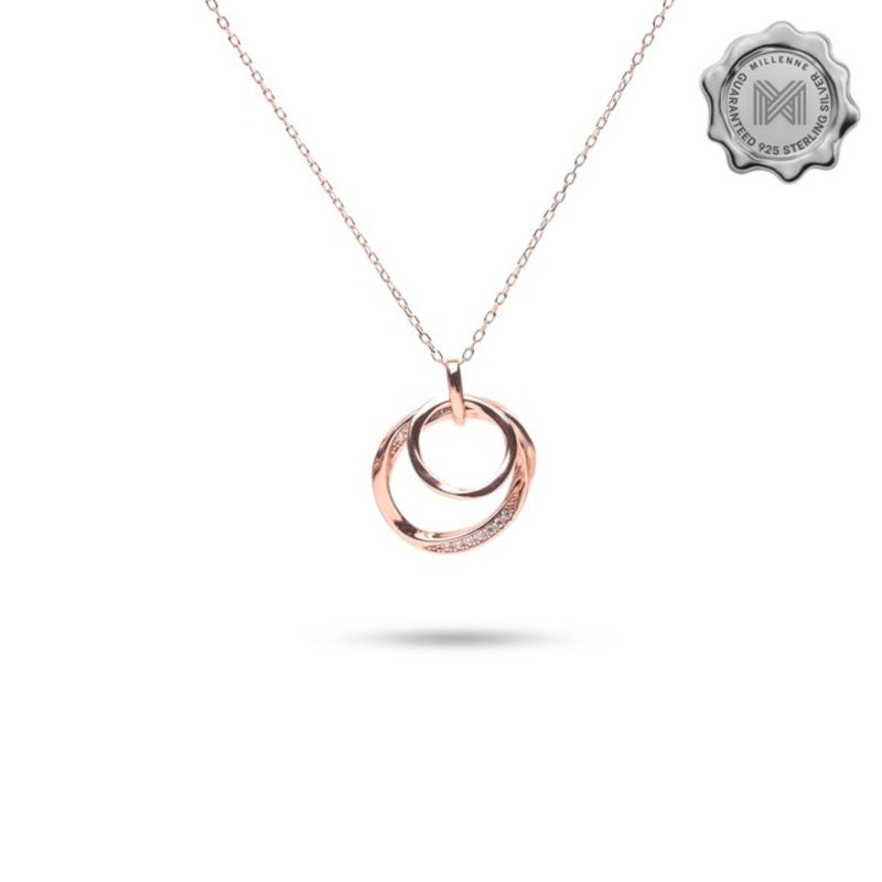 MILLENNE Made For The Night Layered Circles Cubic Zirconia Rose Gold Necklace with 925 Sterling Silver