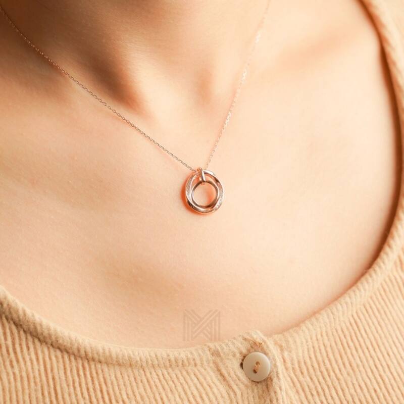 MILLENNE Made For The Night Layered Circles Cubic Zirconia Rose Gold Necklace with 925 Sterling Silver