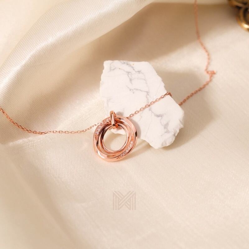 MILLENNE Made For The Night Layered Circles Cubic Zirconia Rose Gold Necklace with 925 Sterling Silver