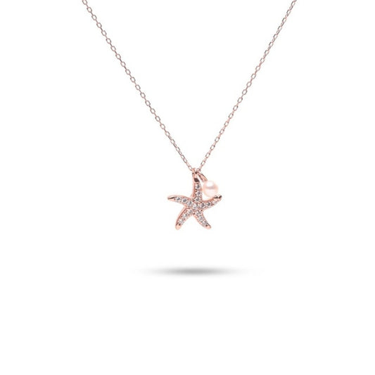 MILLENNE Millennia 2000 Starfish and Pearl Cubic Zirconia Rose Gold Necklace with 925 Sterling Silver