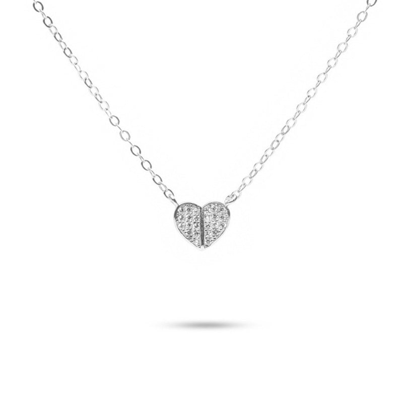 MILLENNE Millennia 2000 Heart Studded Cubic Zirconia Silver Necklace with 925 Sterling Silver