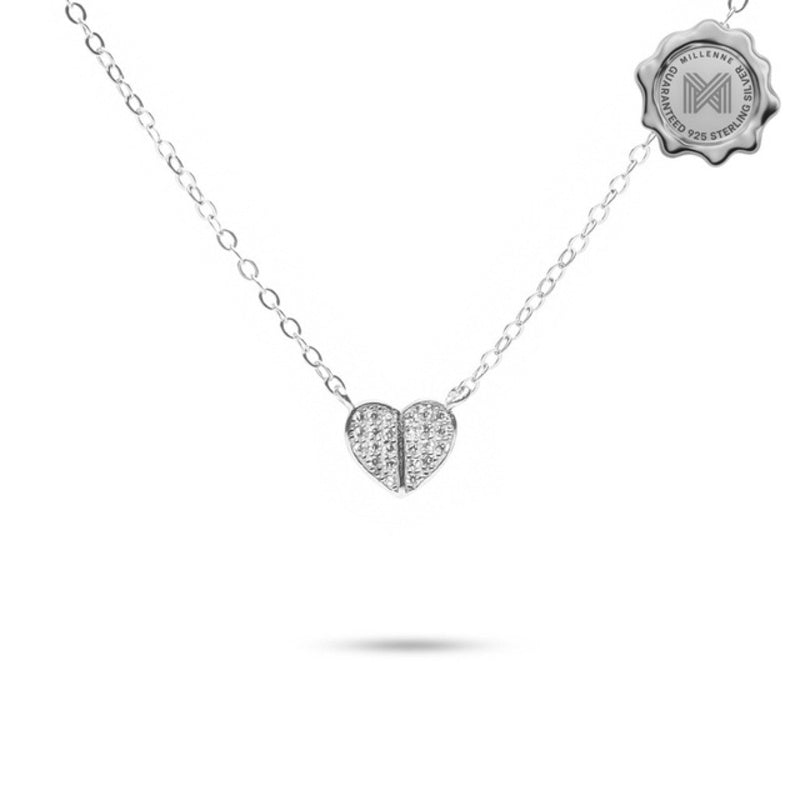 MILLENNE Millennia 2000 Heart Studded Cubic Zirconia Silver Necklace with 925 Sterling Silver