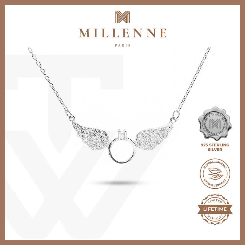 MILLENNE Millennia 2000 Angel Wings Cubic Zirconia Silver Necklace with 925 Sterling Silver