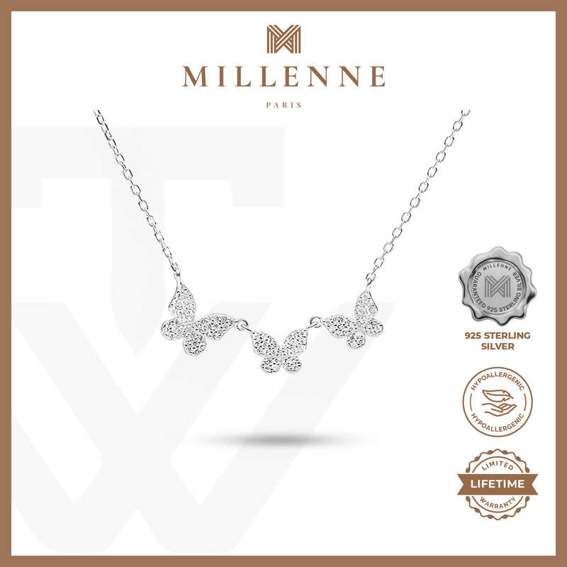 MILLENNE Millennia 2000 Butterfly Cubic Zirconia Silver Necklace with 925 Sterling Silver