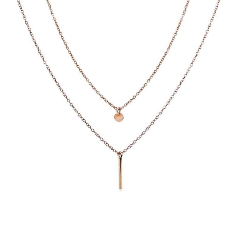 MILLENNE Minimal Thin Vertical Bar Rose Gold Necklace with 925 Sterling Silver