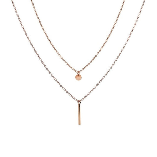 MILLENNE Minimal Thin Vertical Bar Rose Gold Necklace with 925 Sterling Silver