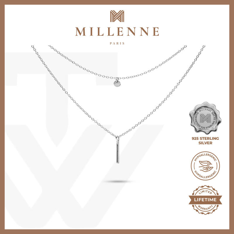 MILLENNE Minimal Thin Vertical Bar Silver Necklace with 925 Sterling Silver