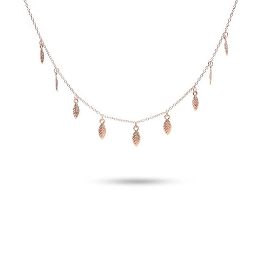 MILLENNE Millennia 2000 Bohemian Leaf Rose Gold Necklace with 925 Sterling Silver