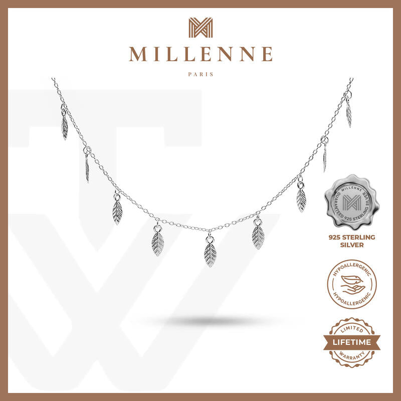 MILLENNE Millennia 2000 Bohemian Leaf Silver Necklace with 925 Sterling Silver