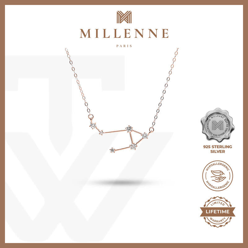 MILLENNE Match The Stars Libra Constellation Rose Gold Necklace with 925 Sterling Silver