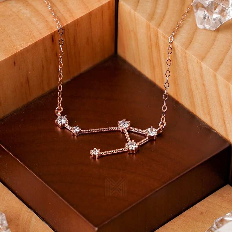 MILLENNE Match The Stars Libra Constellation Rose Gold Necklace with 925 Sterling Silver