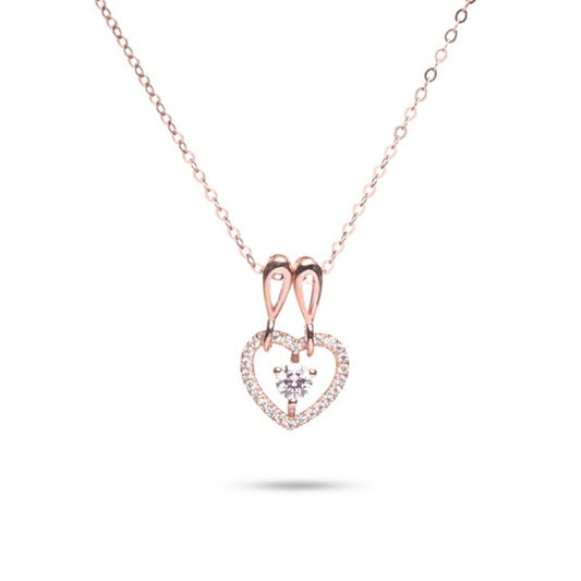 MILLENNE Made For The Night Double Hoop Heart Cubic Zirconia Rose Gold Necklace with 925 Sterling Silver