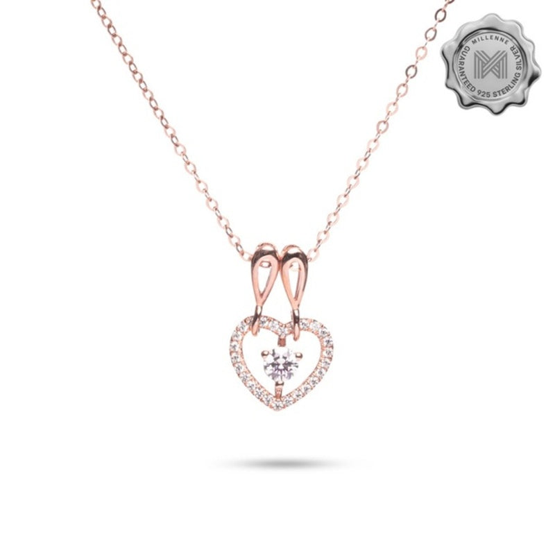 MILLENNE Made For The Night Double Hoop Heart Cubic Zirconia Rose Gold Necklace with 925 Sterling Silver