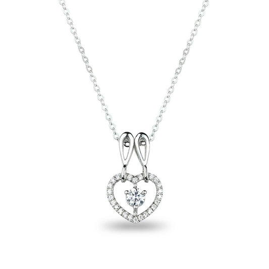 MILLENNE Made For The Night Double Hoop Heart Cubic Zirconia White Gold Necklace with 925 Sterling Silver