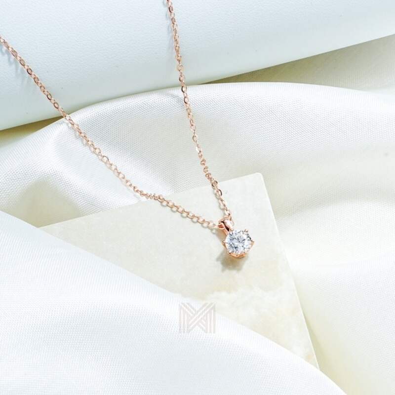 MILLENNE Made For The Night Solitare Cubic Zirconia Rose Gold Necklace with 925 Sterling Silver