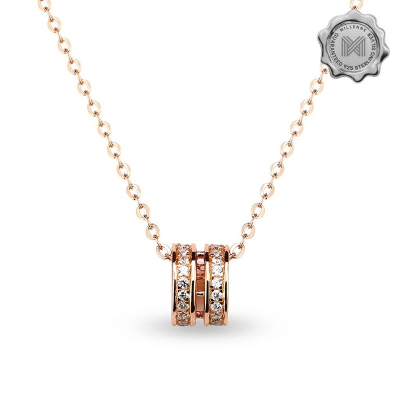 MILLENNE Made For The Night Circle of Life Cubic Zirconia Rose Gold Necklace with 925 Sterling Silver