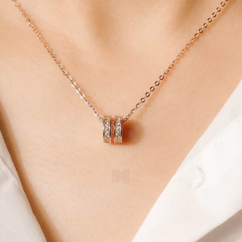 MILLENNE Made For The Night Circle of Life Cubic Zirconia Rose Gold Necklace with 925 Sterling Silver