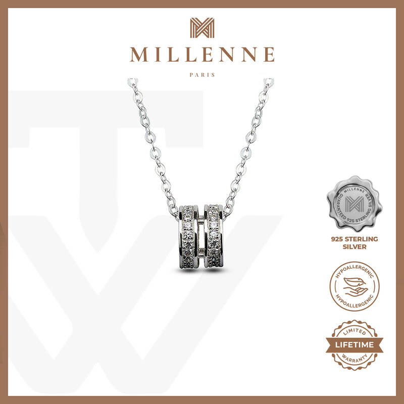 MILLENNE Made For The Night Circle of Life Cubic Zirconia White Gold Necklace with 925 Sterling Silver