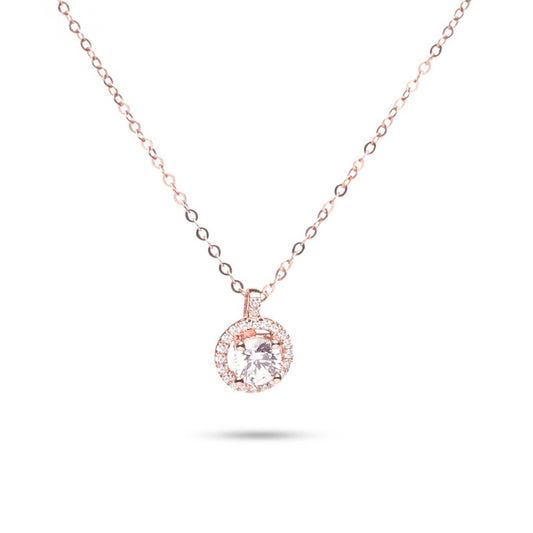 MILLENNE Made For The Night Solitare Cubic Zirconia Rose Gold Necklace with 925 Sterling Silver