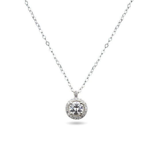 MILLENNE Made For The Night Solitare Cubic Zirconia White Gold Necklace with 925 Sterling Silver