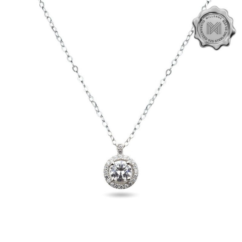 MILLENNE Made For The Night Solitare Cubic Zirconia White Gold Necklace with 925 Sterling Silver