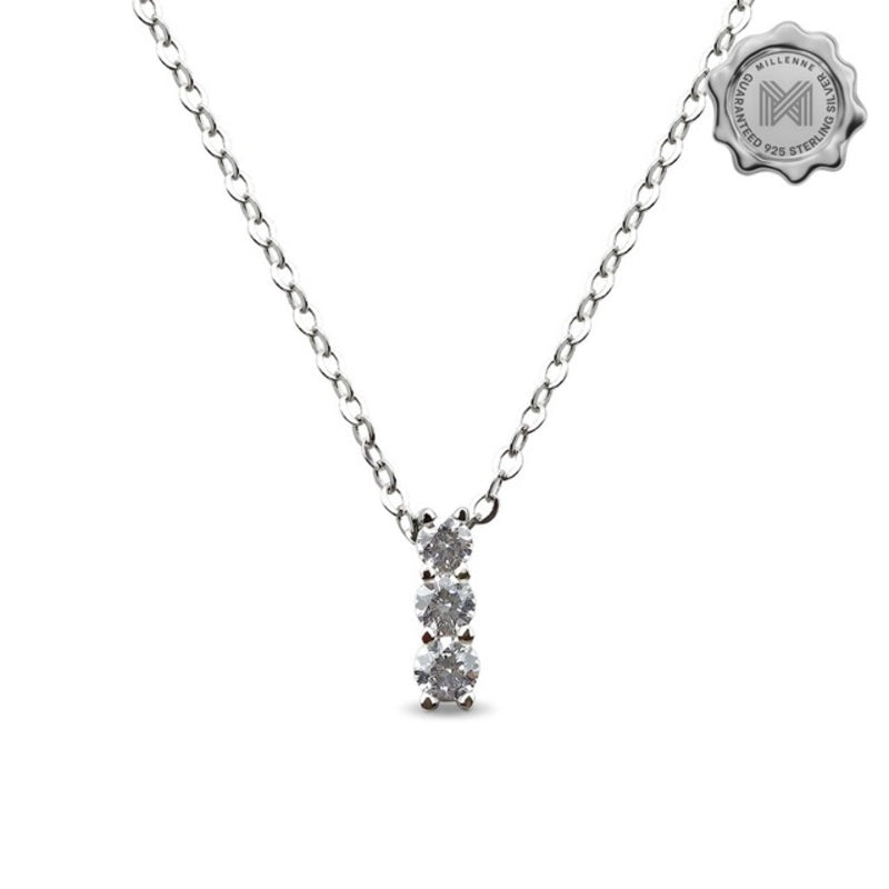 MILLENNE Made For The Night Triple Diamond Cubic Zirconia White Gold Necklace with 925 Sterling Silver