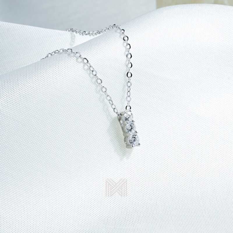 MILLENNE Made For The Night Triple Diamond Cubic Zirconia White Gold Necklace with 925 Sterling Silver