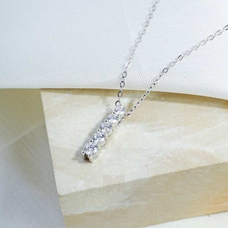 MILLENNE Made For The Night Quintuple Diamond Cubic Zirconia White Gold Necklace with 925 Sterling Silver