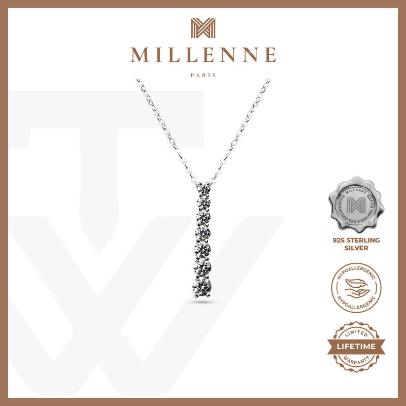 MILLENNE Made For The Night Graduated Diamond Bar Cubic Zirconia White Gold Necklace with 925 Sterling Silver