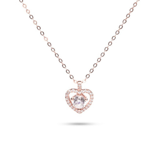 MILLENNE Made For The Night Heart Studded Cubic Zirconia Rose Gold Necklace with 925 Sterling Silver