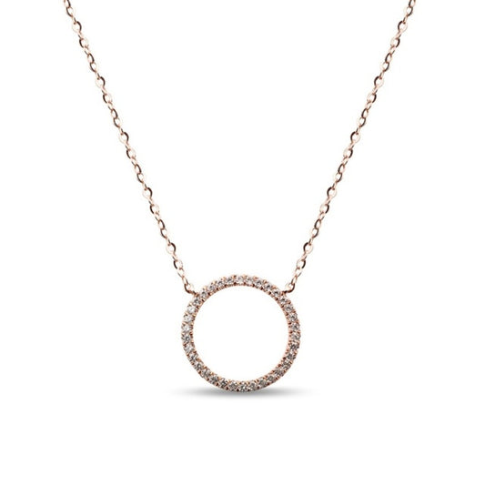 MILLENNE Minimal Circle Studded Cubic Zirconia Rose Gold Necklace with 925 Sterling Silver