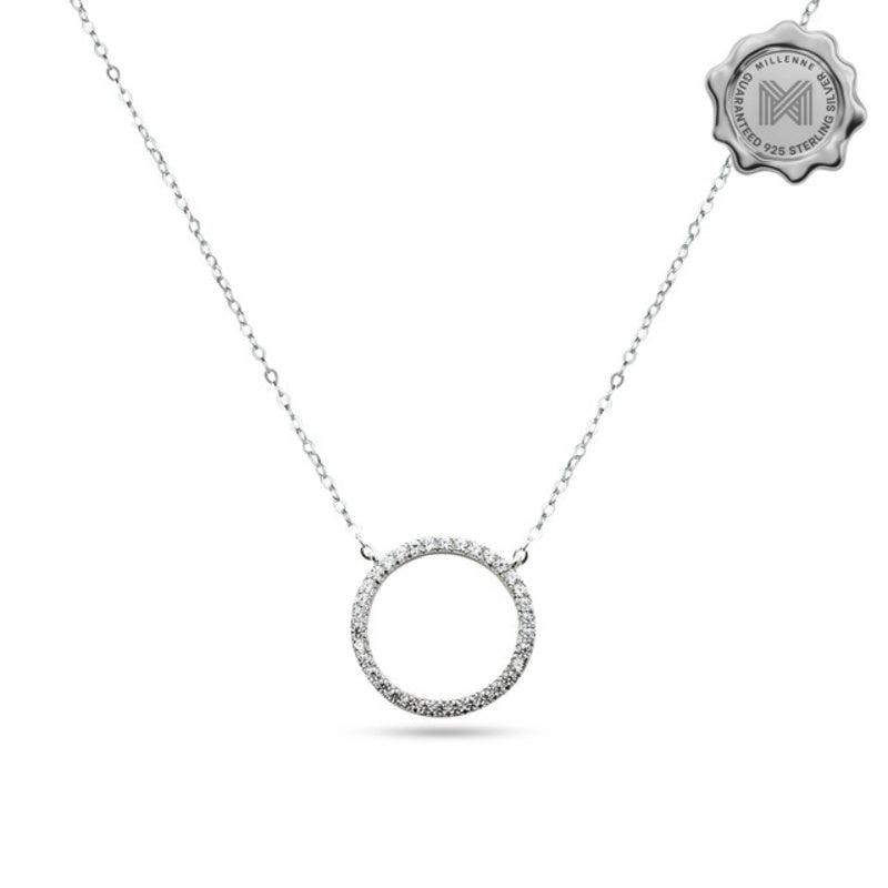 MILLENNE Minimal Circle Studded Cubic Zirconia White Gold Necklace with 925 Sterling Silver