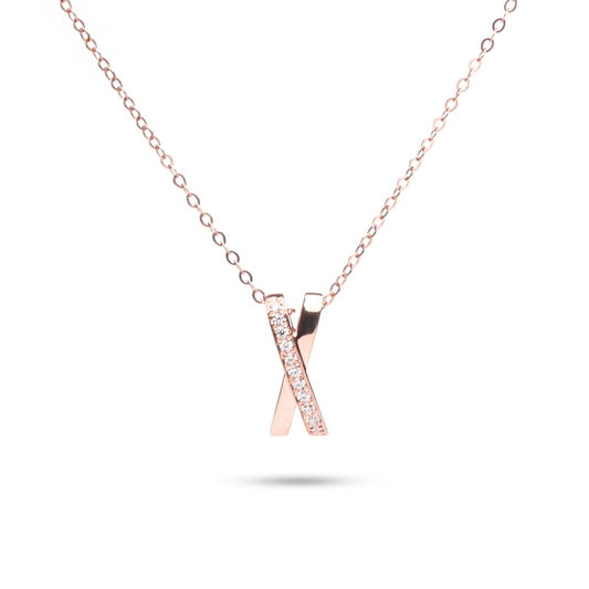 MILLENNE Made For The Night Studded X Cubic Zirconia Rose Gold Necklace with 925 Sterling Silver