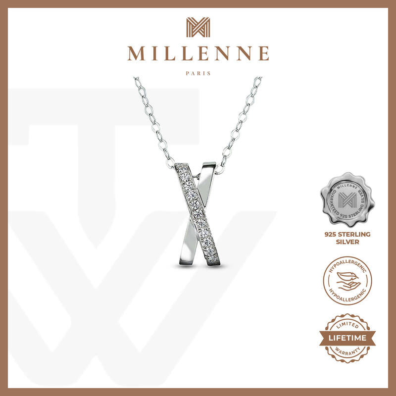 MILLENNE Made For The Night Studded X Cubic Zirconia White Gold Necklace with 925 Sterling Silver