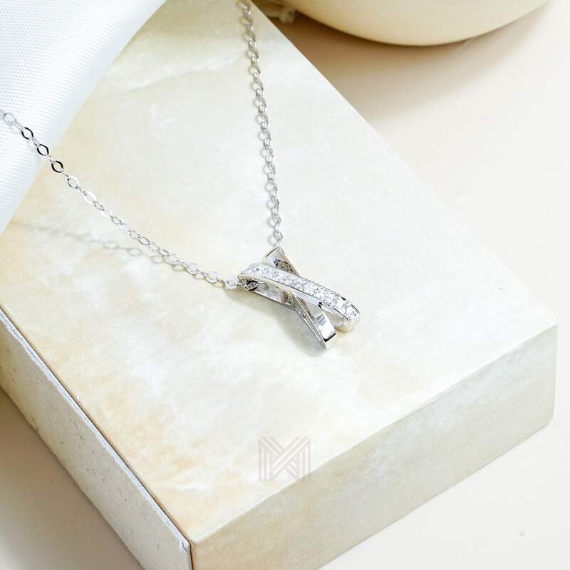 MILLENNE Made For The Night Studded X Cubic Zirconia White Gold Necklace with 925 Sterling Silver