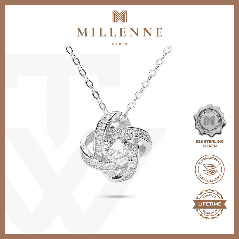 MILLENNE Made For The Night Diamonds are Forever Cubic Zirconia White Gold Necklace with 925 Sterling Silver